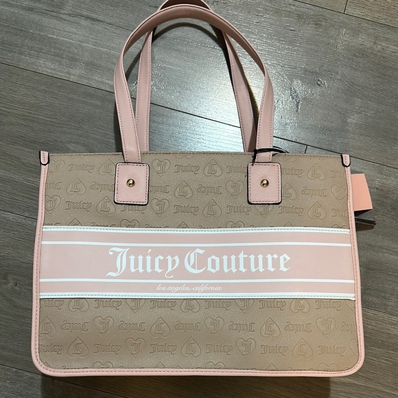 Juicy Couture Handbags - Juicy Couture Pink and Tan Canvas Tote with Leather Handles